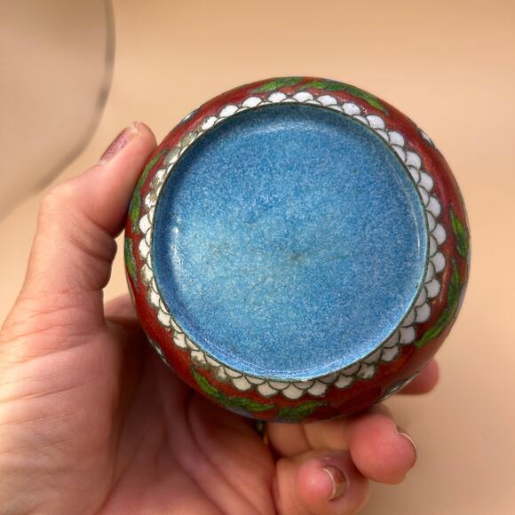 Chinese cloisonné enamel trinket box 3 in Blue Red Green - Picture 2 of 7